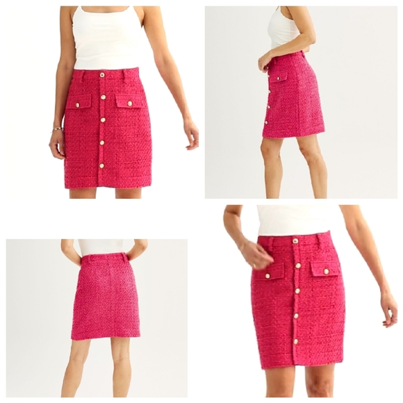NWT Nine West Pink Tweed Mini Skirt Gold Buttons Women's Size XXL - Picture 3 of 16